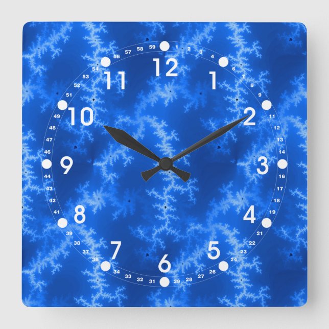 Seamless Fractal Blue Square Wall Clock (Front)