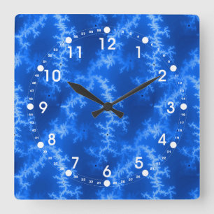 Seamless Fractal Blue Square Wall Clock