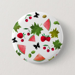 Seamless Fresh Fruits Berries Watercolor Cartoon C 6 Cm Round Badge