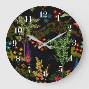 Seamless fun beautiful cute cartoon flowers plants large clock