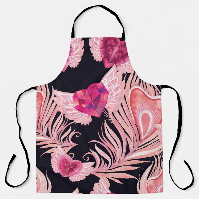Seamless Gentle Watercolor Valentine's Pattern Apron (Front)