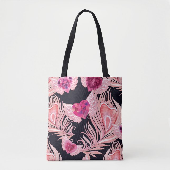 Seamless Gentle Watercolor Valentine's Pattern Tote Bag (Front)