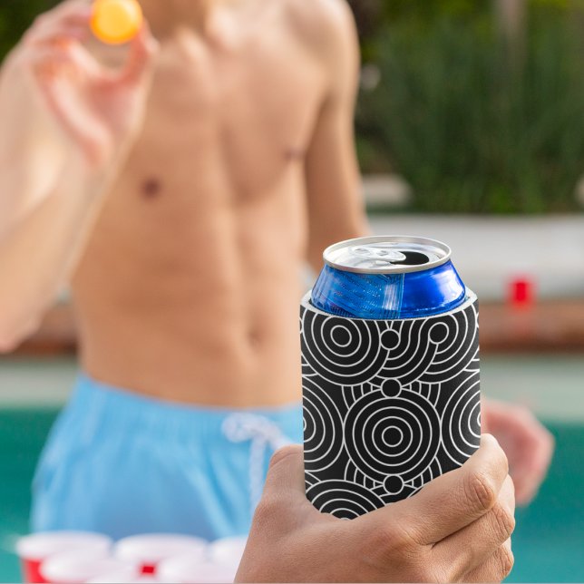 Seamless Geometric Circles  Can Cooler (white geometric circles cooler)