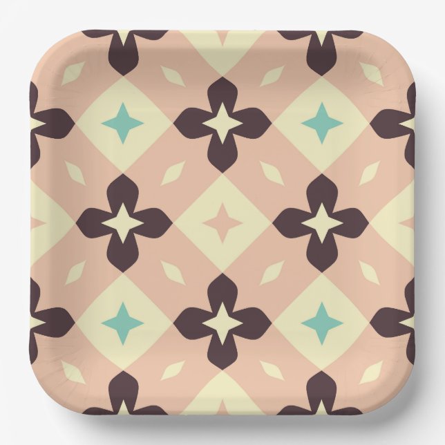 Seamless geometric floral  pattern paper plate (Front)
