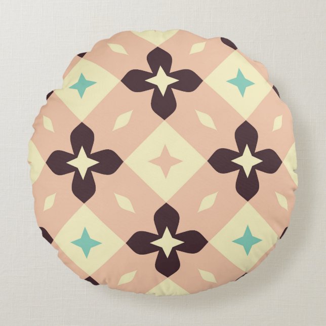 Seamless geometric floral  pattern round cushion (Front)
