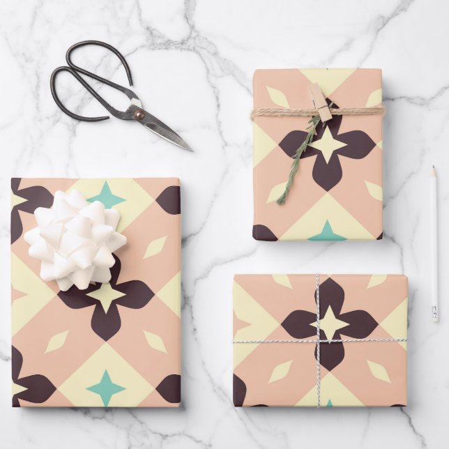 Seamless geometric floral  pattern wrapping paper sheet (Front)
