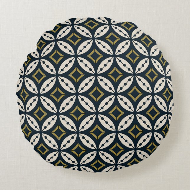 Seamless geometric flowers: colourful pattern. round cushion (Front)