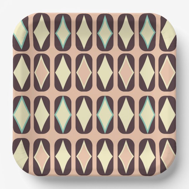 Seamless geometric pattern in dark brown leaf  paper plate (Front)