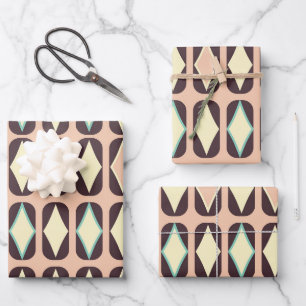 Seamless geometric pattern in dark brown leaf wrapping paper sheet