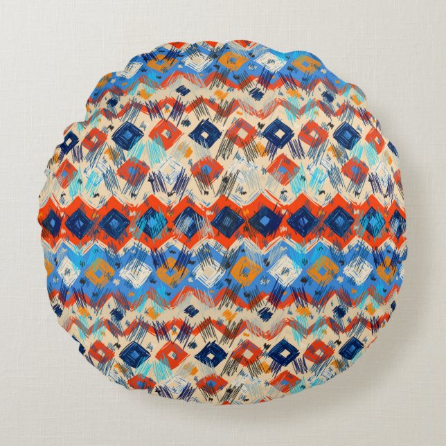 Seamless geometric pattern in ethnic round cushion (Front)