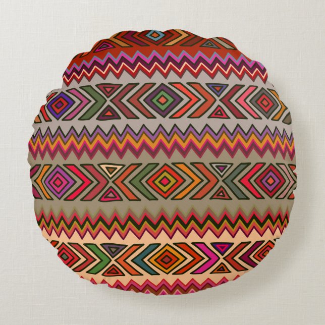 Seamless geometric pattern in ethnic style with rh round cushion (Front)