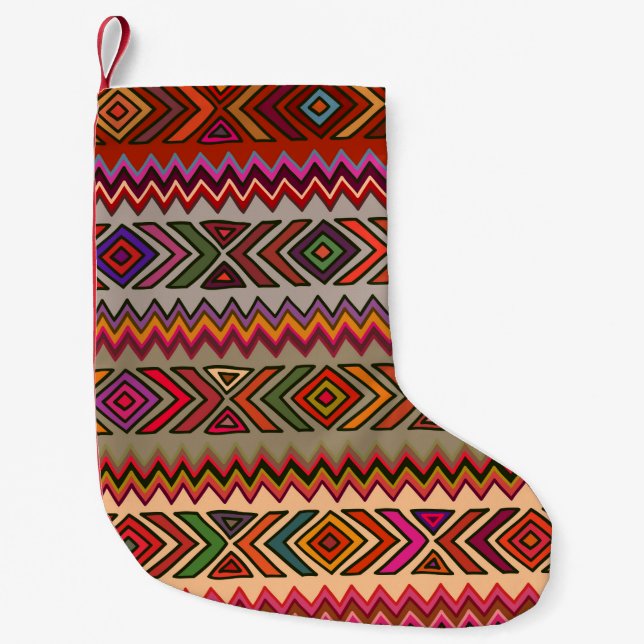 Seamless geometric pattern in ethnic style with rh small christmas stocking (Front)