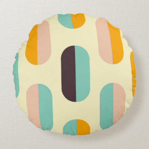 Seamless geometric pattern in retro vibes round cushion