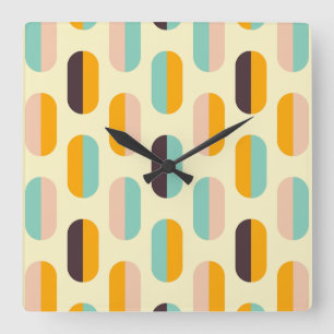 Seamless geometric pattern in retro vibes square wall clock