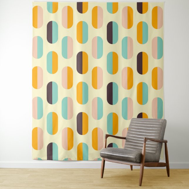 Seamless geometric pattern in retro vibes tapestry (In Situ)