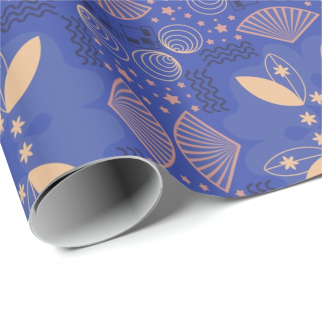 Seamless geometric pattern with blue floral shapes wrapping paper (Roll Corner)
