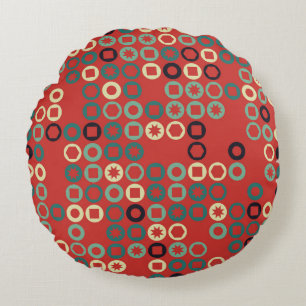 Seamless geometric pattern with coloured elements, round cushion