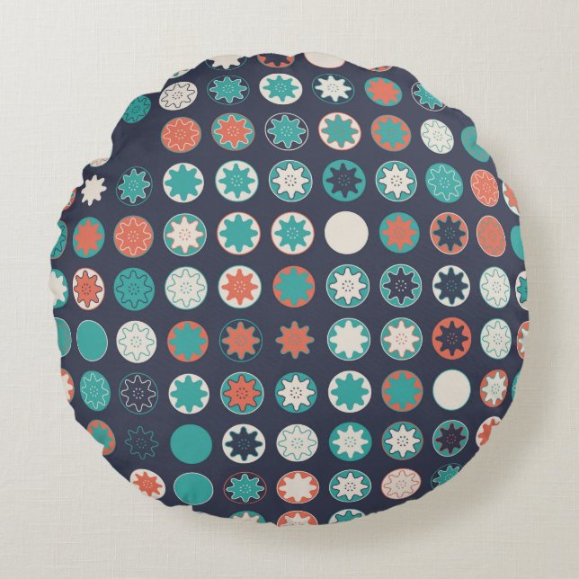 Seamless geometric pattern with coloured elements, round cushion (Front)