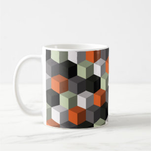 Seamless geometric pattern with cubes and volume coffee mug
