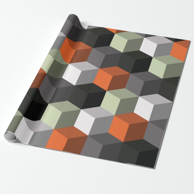 Seamless geometric pattern with cubes and volume wrapping paper (Unrolled)