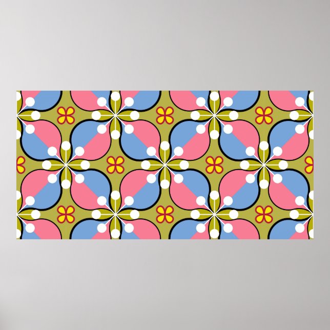 Seamless geometric pattern with flowers poster (Front)