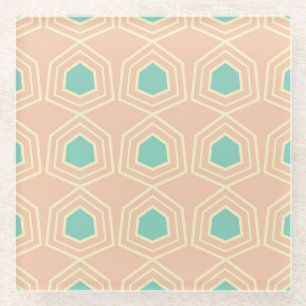 Seamless geometric pattern with teal pentagons glass coaster
