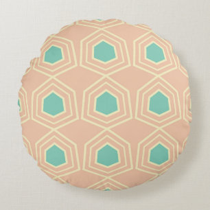 Seamless geometric pattern with teal pentagons round cushion