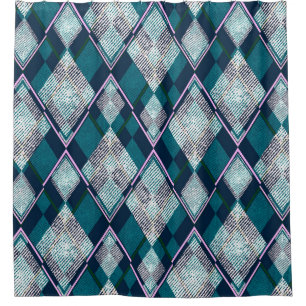 Seamless geometric rhombic pattern, turquoise back shower curtain