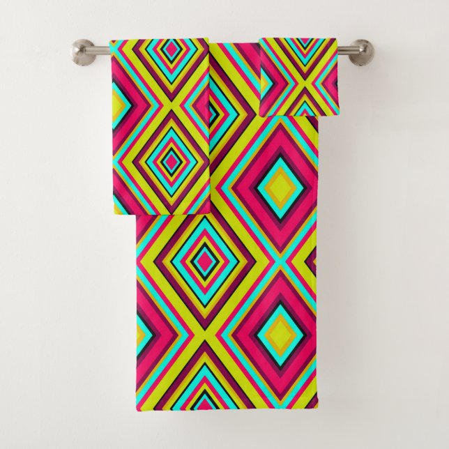 Seamless geometric rhombus shapes modern trendy de bath towel set (Insitu)