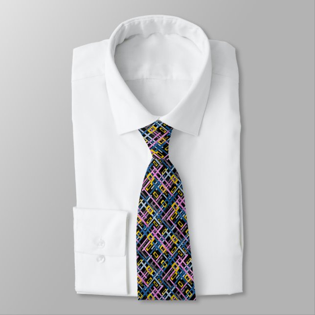 Seamless geometrical bright colours rectangular sh tie (Tied)