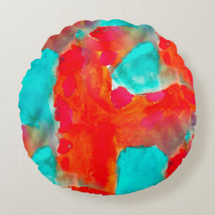Seamless giraffe, blue, orange watercolor artist round cushion