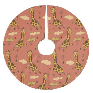 Seamless Giraffe Pattern Vintage Illustration Brushed Polyester Tree Skirt