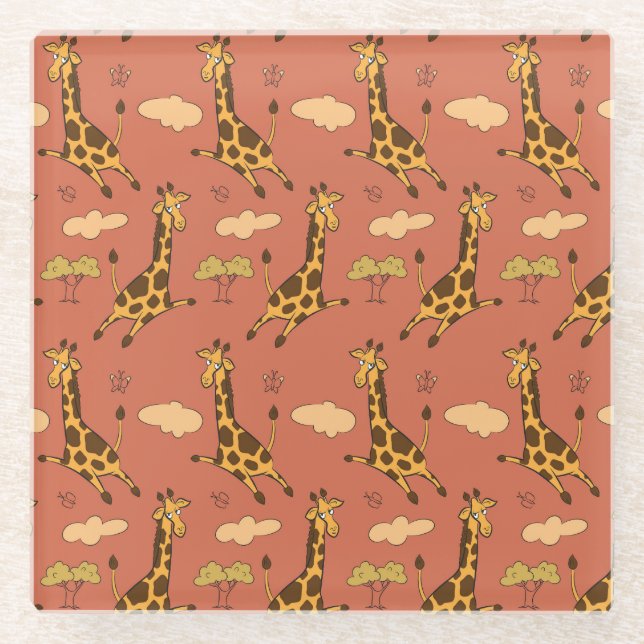 Seamless Giraffe Pattern Vintage Illustration Glass Coaster (Front)