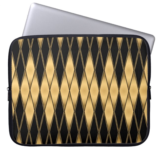 Seamless gold and black shapes pattern laptop sleeve (Front)