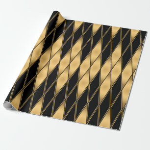 Seamless gold and black shapes pattern wrapping paper