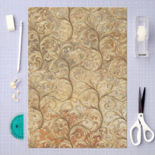 Seamless Gold Tone Grunge Damask Swirl Pattern Tissue Paper