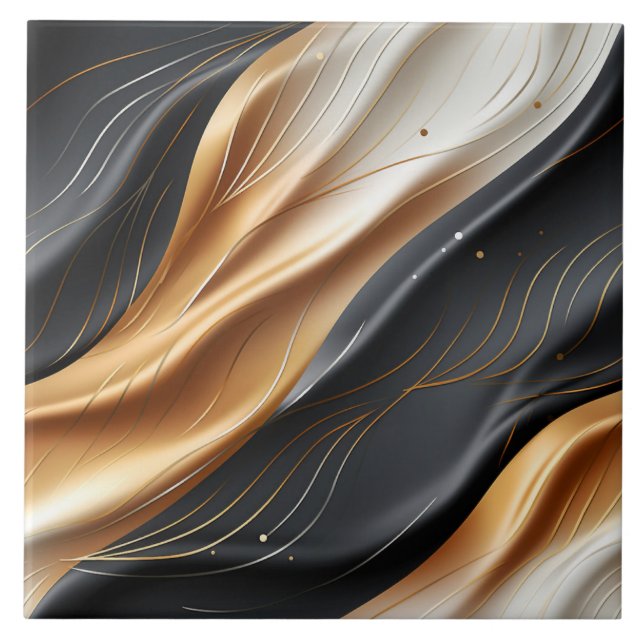 Seamless Golden and Black Silk Fabric Ceramic Tile (Front)
