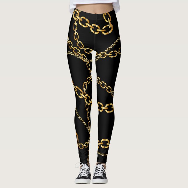 Seamless golden chain, elegant pattern. leggings (Front)