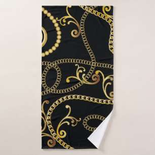 Seamless golden chain pattern fashion, Illustrati Bath Towel