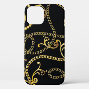 Seamless golden chain pattern fashion,  Illustrati iPhone 12 Case