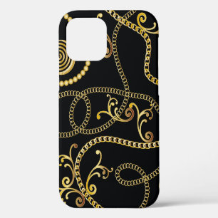 Seamless golden chain pattern fashion,  Illustrati iPhone 12 Case