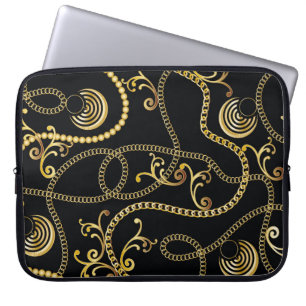 Seamless golden chain pattern fashion, Illustrati Laptop Sleeve