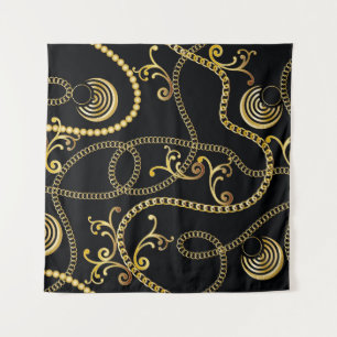 Seamless golden chain pattern fashion, Illustrati Tapestry