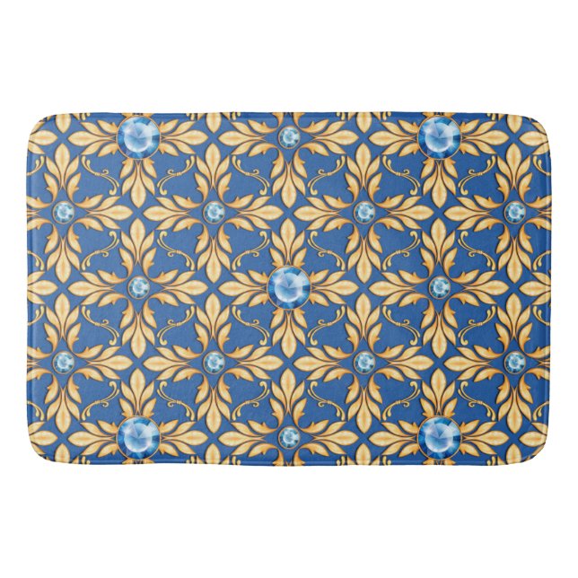 Seamless golden pattern with blue gems 1 bath mat (Front)