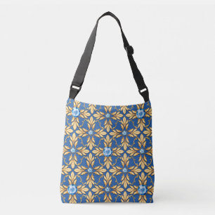 Seamless golden pattern with blue gems 1 crossbody bag
