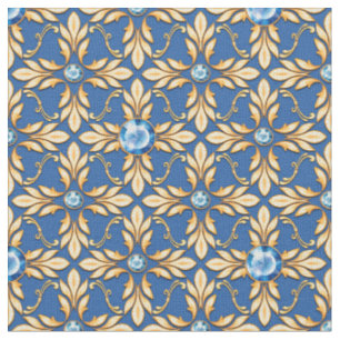 Seamless golden pattern with blue gems 1 fabric
