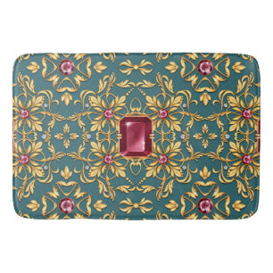 Seamless golden pattern with ruby bath mat