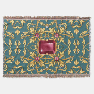 Seamless golden pattern with ruby throw blanket