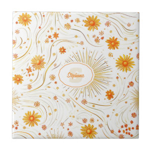 Seamless Golden Sun & Rays - with Abstract Star Ceramic Tile