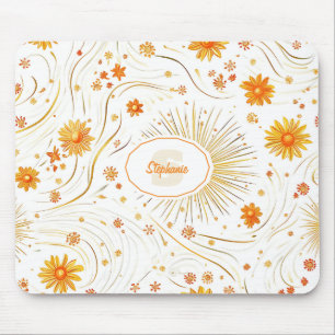 Seamless Golden Sun & Rays - with Abstract Star Mouse Pad